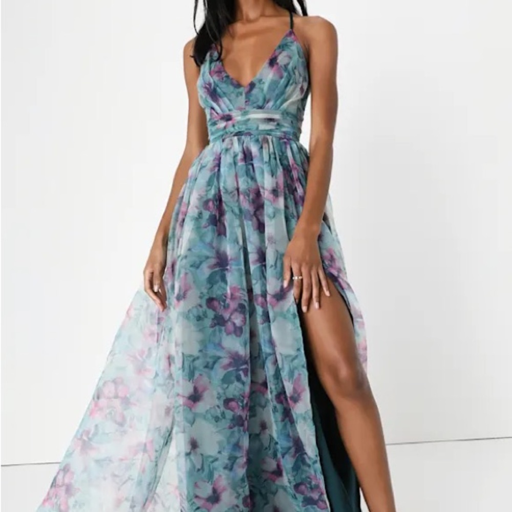 Lulu's Teal and Purple Floral Maxi Dress